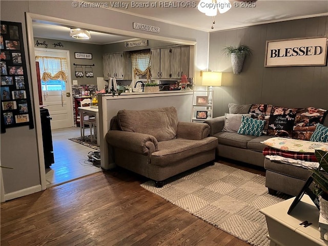 123 Valley Dr, Nitro, WV 25143 - living room with wood finished floors, plenty of natural light, and crown molding
