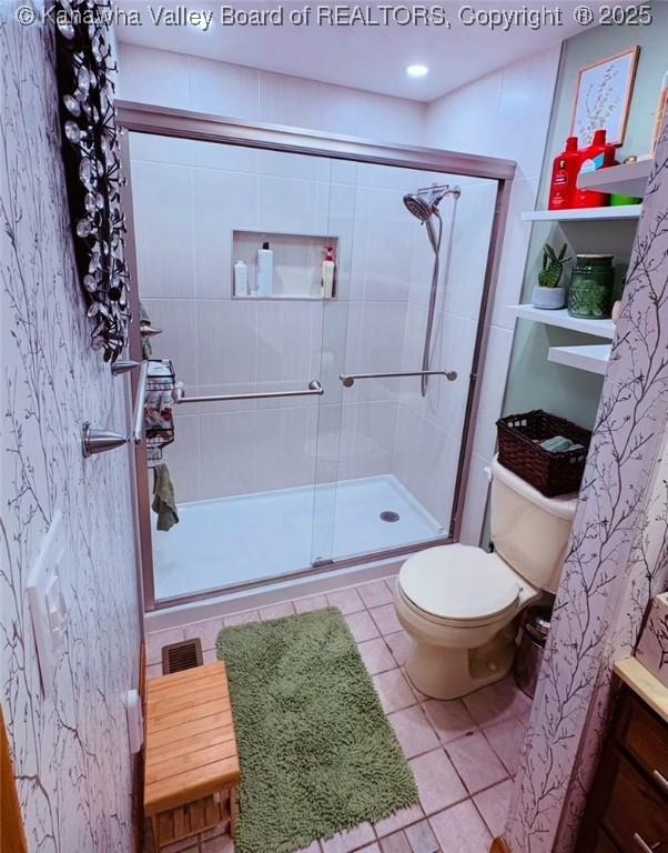 1816 Winding Hill Dr, Sissonville, WV 25320 - full bath with tile patterned flooring and a shower stall