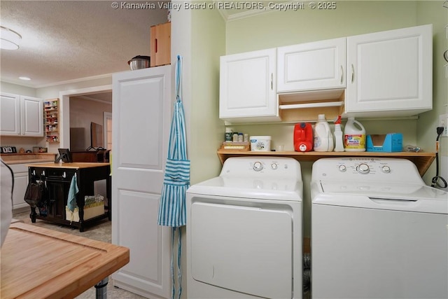1009 Midway Dr, Dunbar, WV 25064 - washroom featuring washer and clothes dryer, crown molding, and a textured ceiling