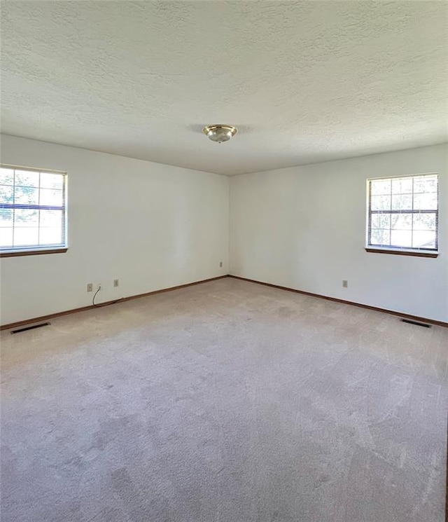 carpeted spare room with a textured ceiling and a wealth of natural light