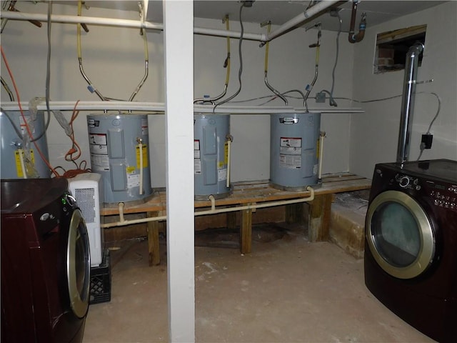 washroom with washer / dryer and water heater