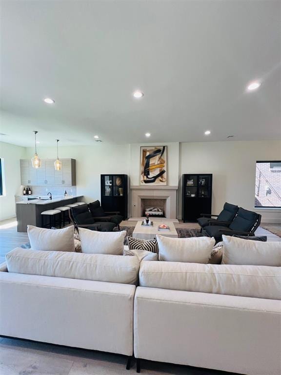 living room with light hardwood / wood-style floors