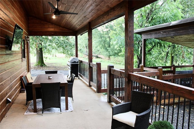 view of patio / terrace featuring ceiling fan and grilling area