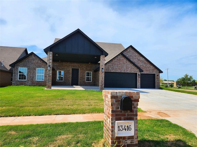 craftsman-style house featuring a front yard and a garage