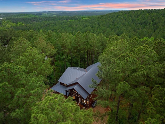 view of aerial view at dusk