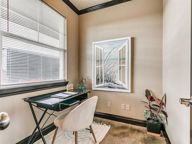 office space with ornamental molding