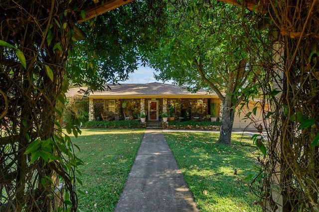 ranch-style home with a front lawn