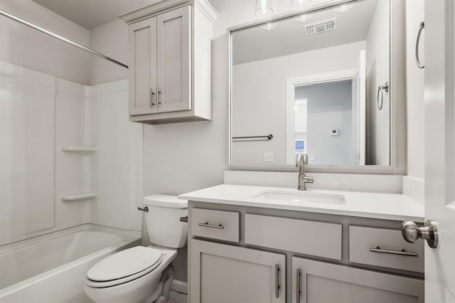 full bathroom featuring vanity, toilet, and bathtub / shower combination