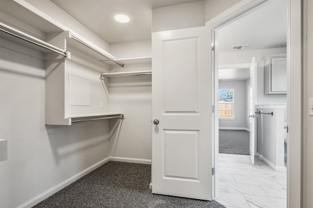 spacious closet featuring light carpet