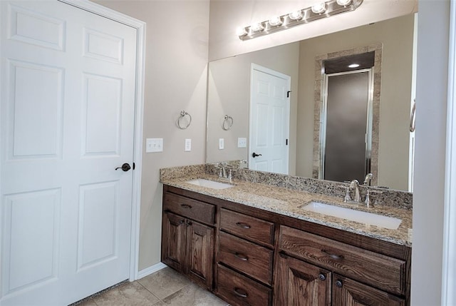 bathroom featuring vanity and walk in shower