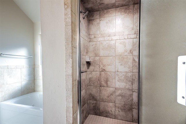 bathroom featuring separate shower and tub