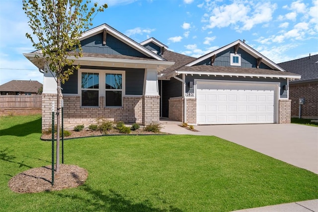 craftsman-style home with a front yard and a garage