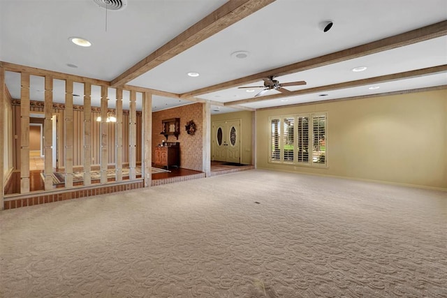 interior space featuring carpet floors and ceiling fan