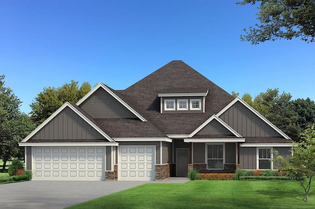 craftsman-style house featuring a garage and a front lawn