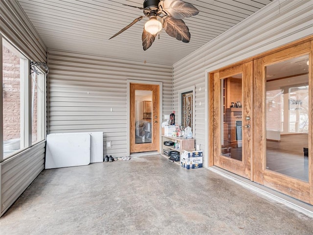 1419 W Royal Oaks Rd, Pauls Valley, OK 73075 - unfurnished sunroom featuring ceiling fan and plenty of natural light
