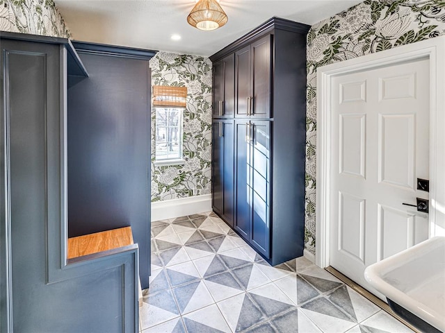 interior space featuring light tile patterned floors