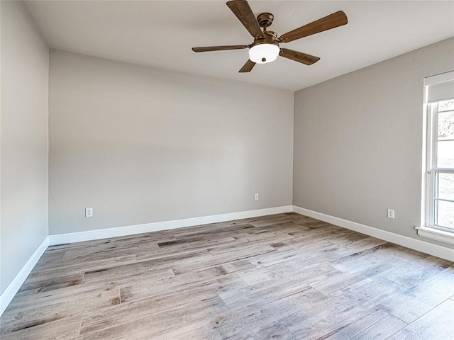 unfurnished room featuring light hardwood / wood-style floors and ceiling fan