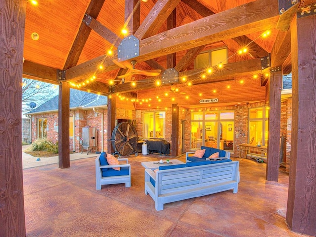 view of patio featuring a gazebo and outdoor lounge area