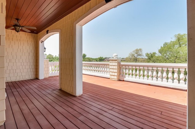 wooden terrace with ceiling fan