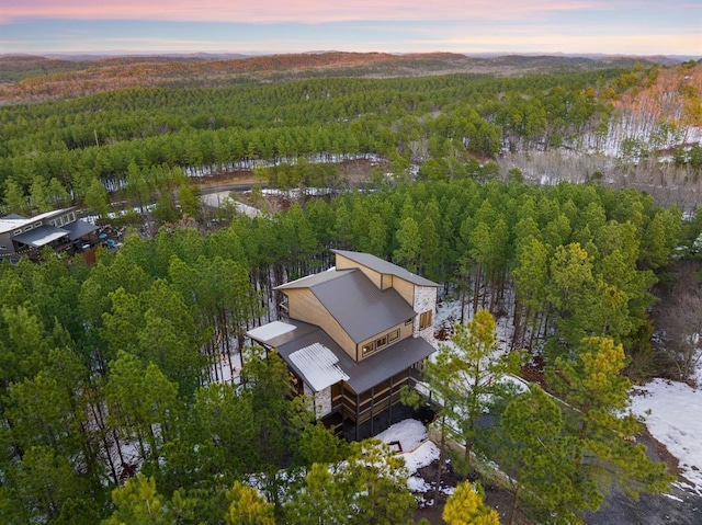 view of aerial view at dusk