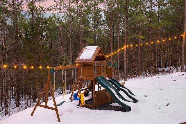 view of snow covered playground