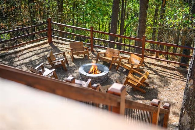 deck with a fire pit