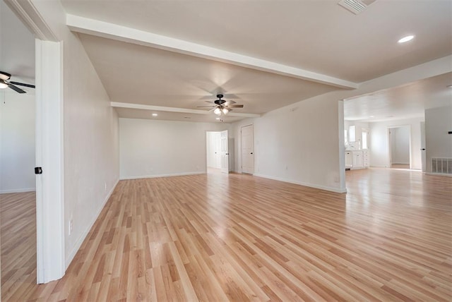 unfurnished living room featuring light hardwood / wood-style floors and ceiling fan