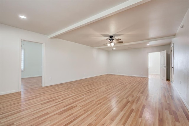 spare room featuring ceiling fan and light hardwood / wood-style floors