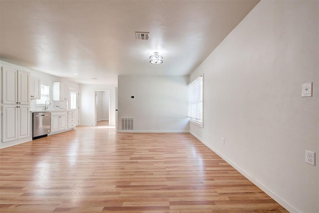 unfurnished living room with sink and light hardwood / wood-style flooring