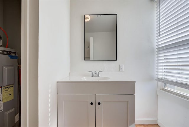 bathroom with water heater and vanity