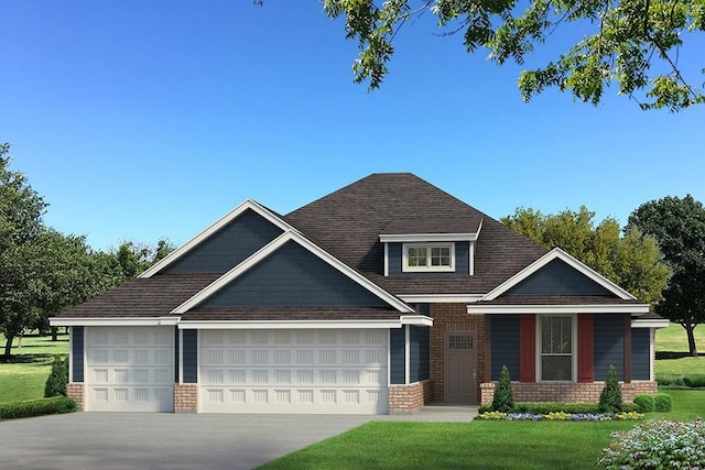 craftsman inspired home featuring a front yard and a garage