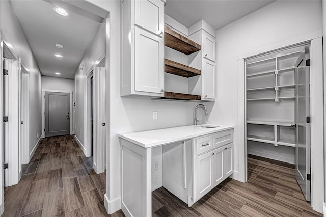 kitchen featuring white cabinetry, dark hardwood / wood-style flooring, and sink