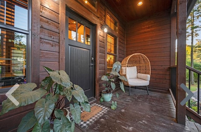 exterior space with wood ceiling