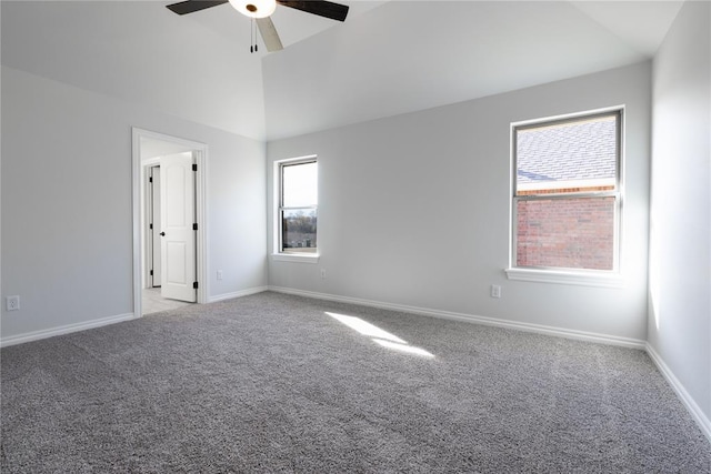 unfurnished room with ceiling fan and light carpet