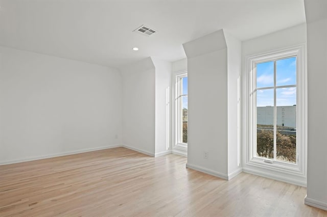 spare room with light hardwood / wood-style floors and a healthy amount of sunlight