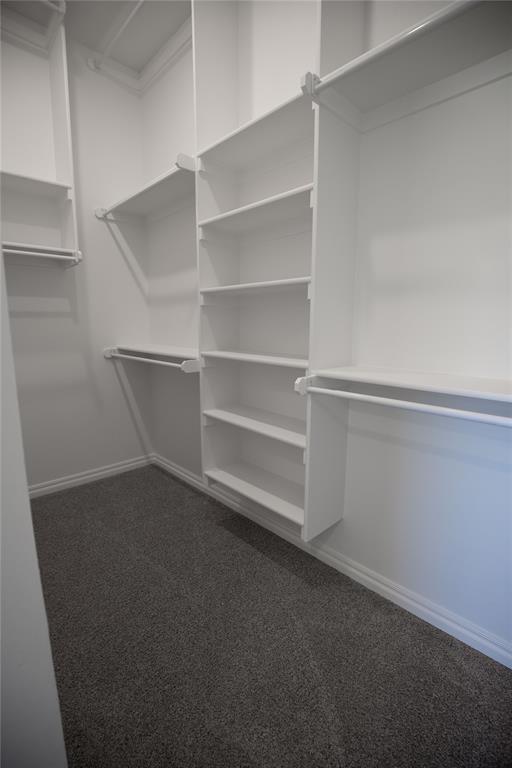 8800 Tyrion Dr, Edmond, OK 73007 - walk in closet featuring dark colored carpet