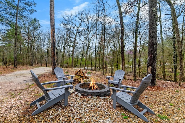 view of yard featuring a fire pit