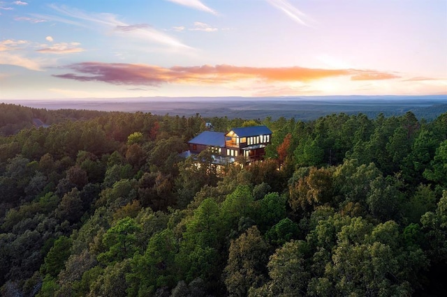 view of aerial view at dusk