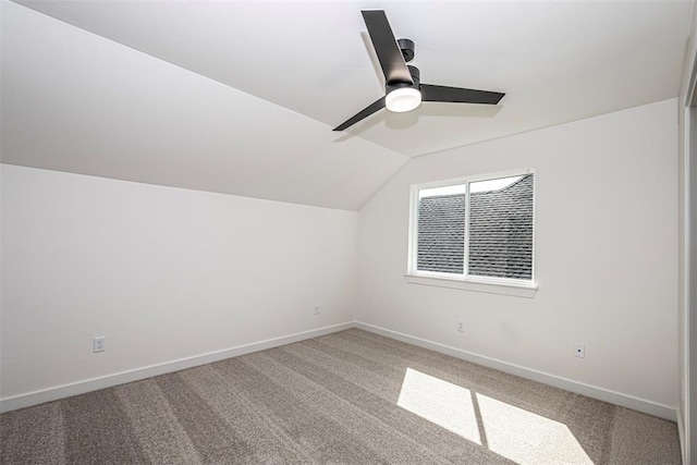 bonus room featuring carpet flooring, ceiling fan, and lofted ceiling