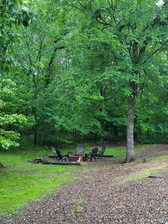 view of yard with a fire pit