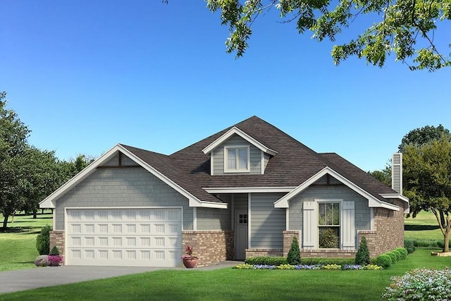 craftsman-style house featuring a front lawn and a garage