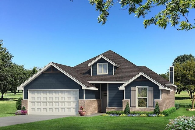 craftsman house featuring a front lawn and a garage