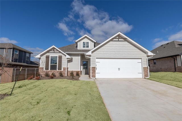 craftsman-style home with a garage and a front lawn