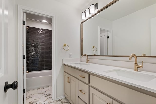 bathroom with bathing tub / shower combination and vanity