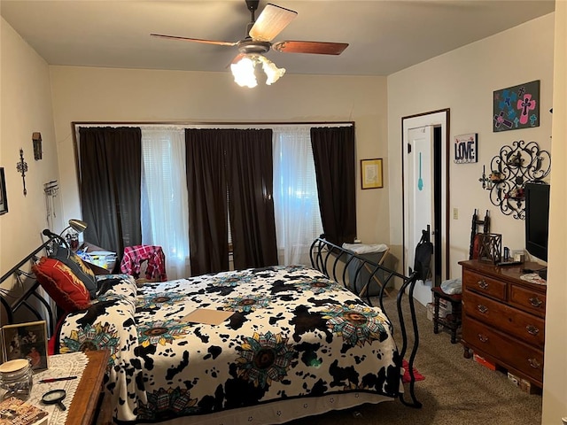 bedroom with carpet flooring and ceiling fan