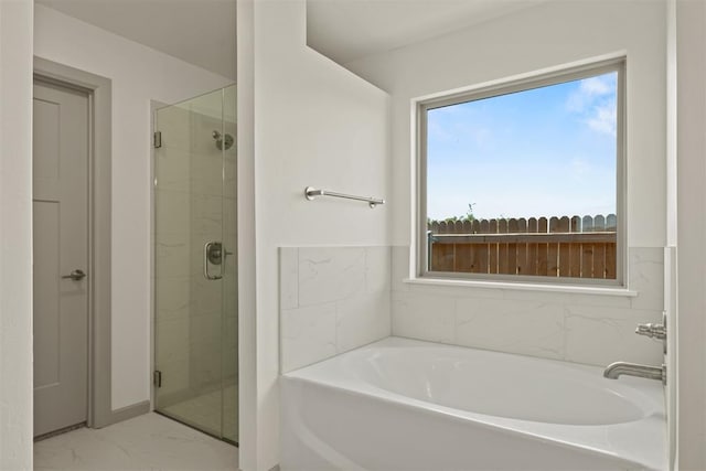 bathroom with plus walk in shower