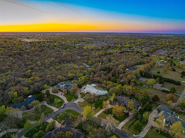 view of aerial view at dusk