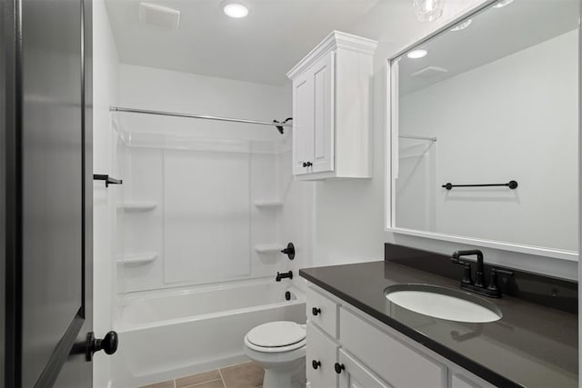 full bathroom with tile patterned flooring, vanity, toilet, and bathtub / shower combination