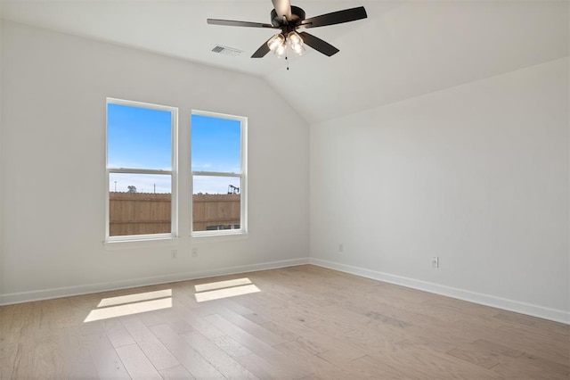 bonus room with ceiling fan, light hardwood / wood-style floors, and lofted ceiling