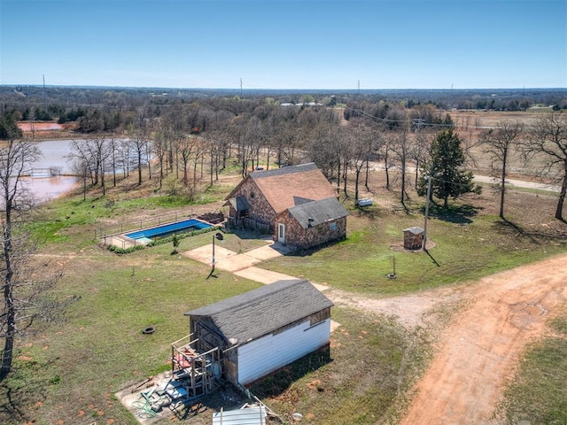 drone / aerial view with a rural view and a water view